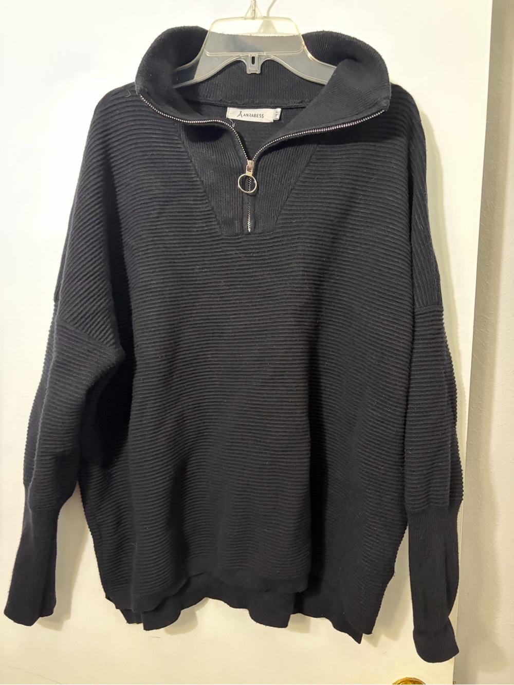 Women's Anrabess black collared quarter zip ribbed sweater medium